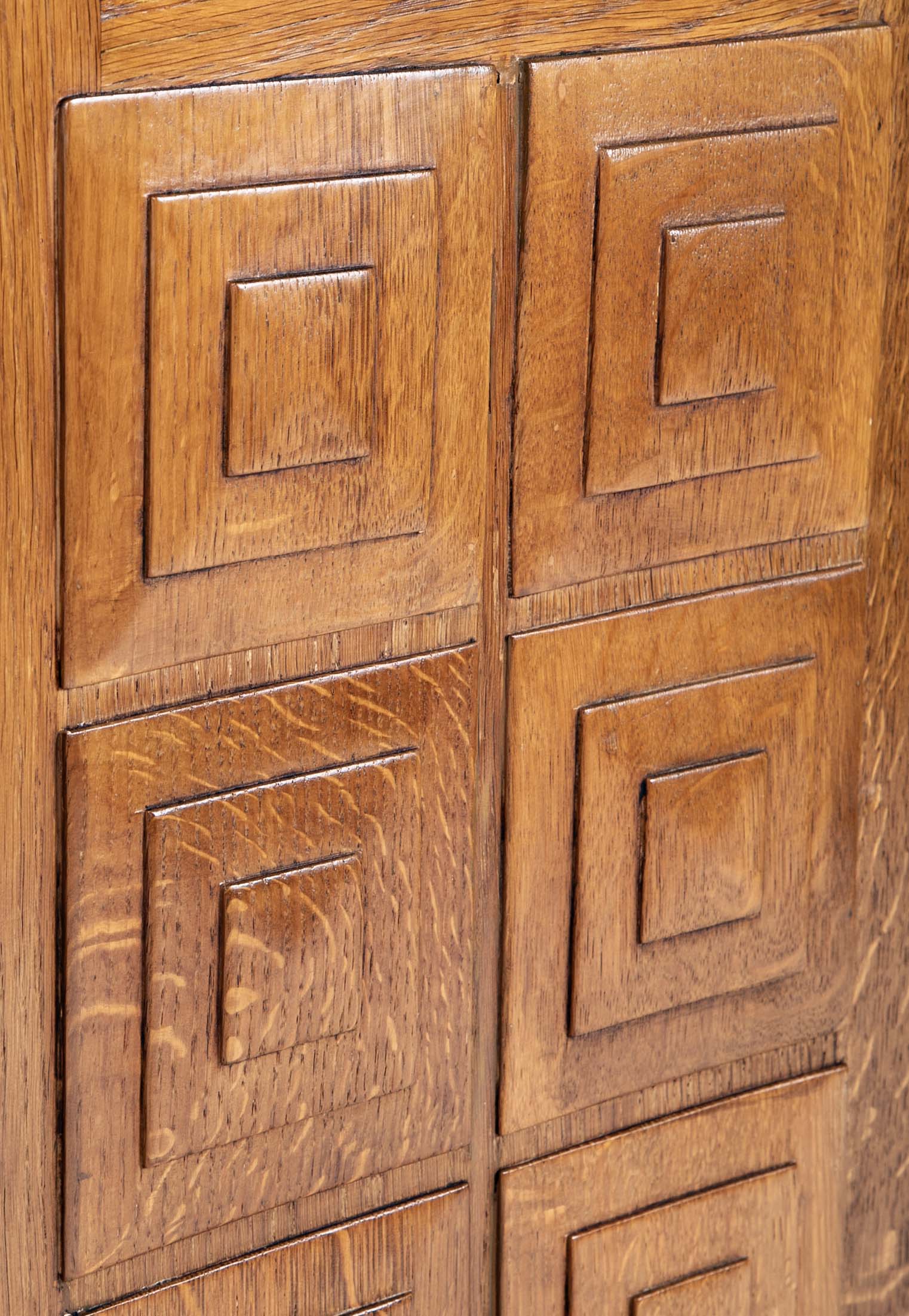 French Cerused Oak Three Door Sideboard with Geometric Motifs, Art Deco