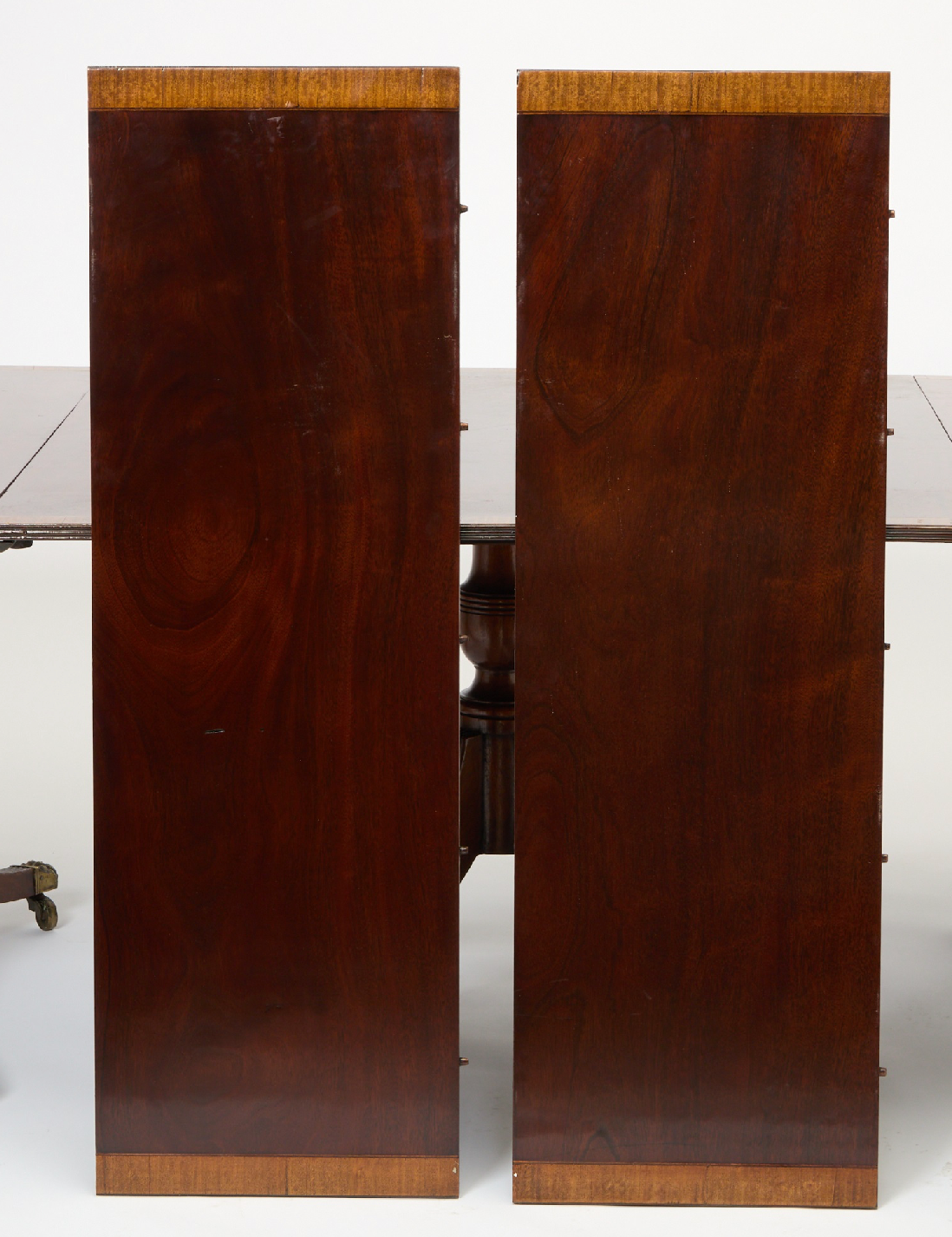 Regency Banded Mahogany Triple Pedestal Dining Table with Two Leaves