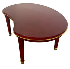 Free-Form Coffee Table, Red Cloud-Lacquered Wood with Gilded Brass Sabot Attributed to Baptistin Spade