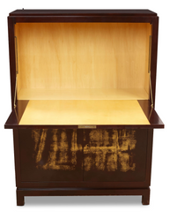 Jacques Adnet Lacquered Cabinet with Abstract Gilt and Inlaid Design