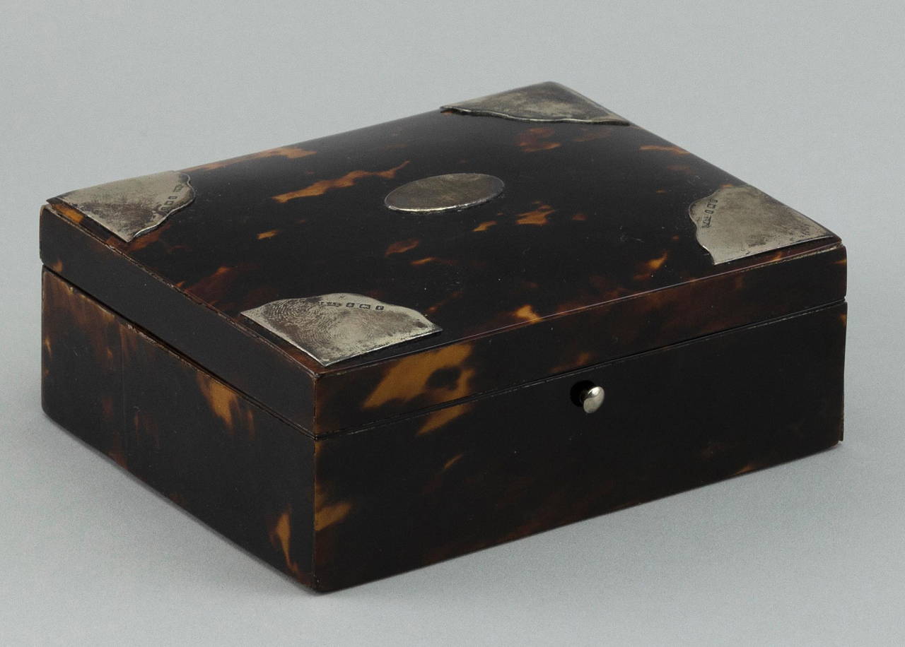 English Sterling Silver-Mounted Tortoise Shell Box