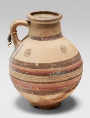 Cypriot Slip-Glazed Terracotta Wine Jug, Bichrome Ware with Horizontal Band Decoration and Concentric Circle Motifs