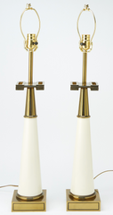 Pair of Tommi Parzinger Attributed Glass and Brass Table Lamps,