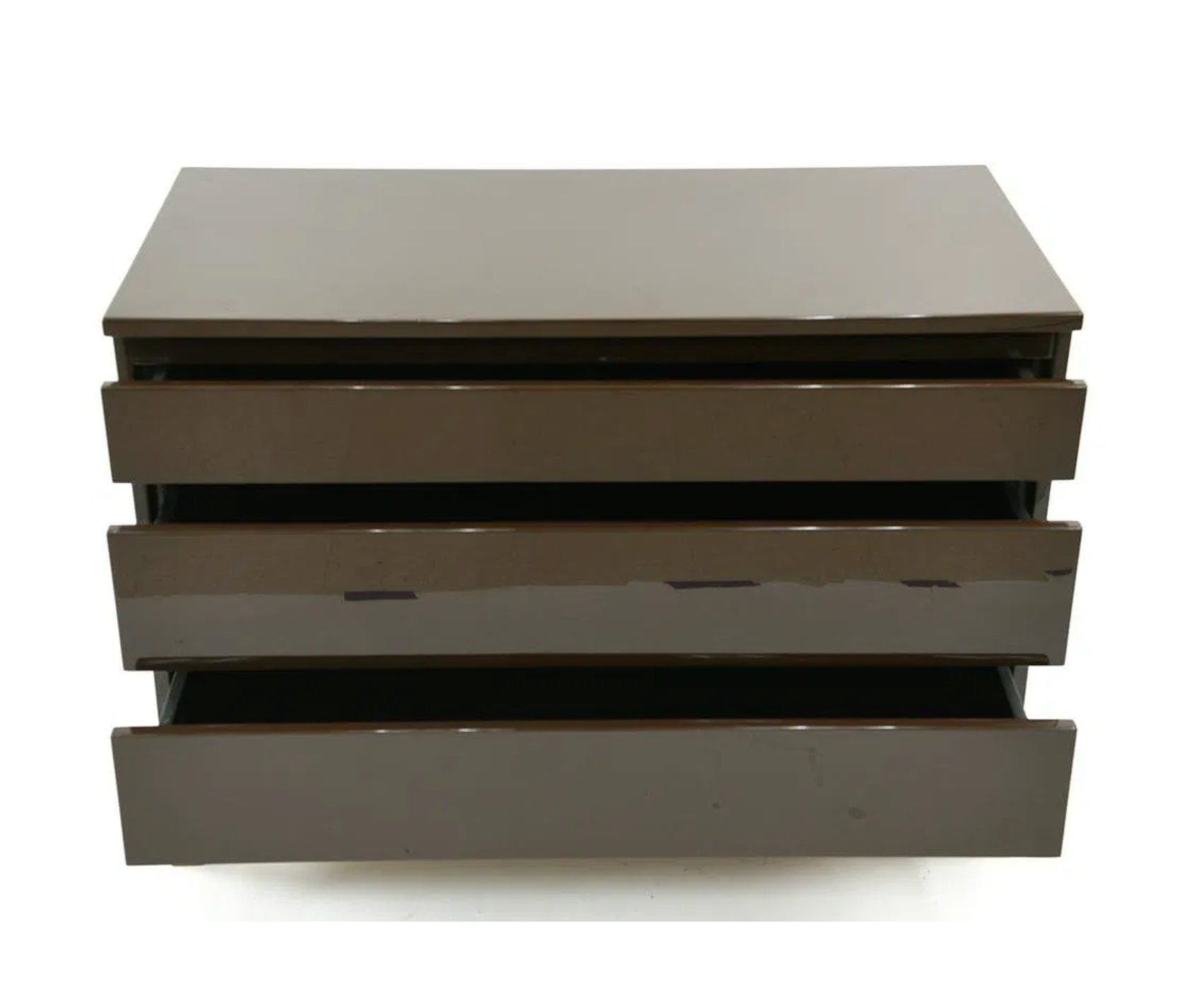 Guy Lefevre for Maison Jansen Three-Drawer Dark Brown Lacquered Commode with Brass Base