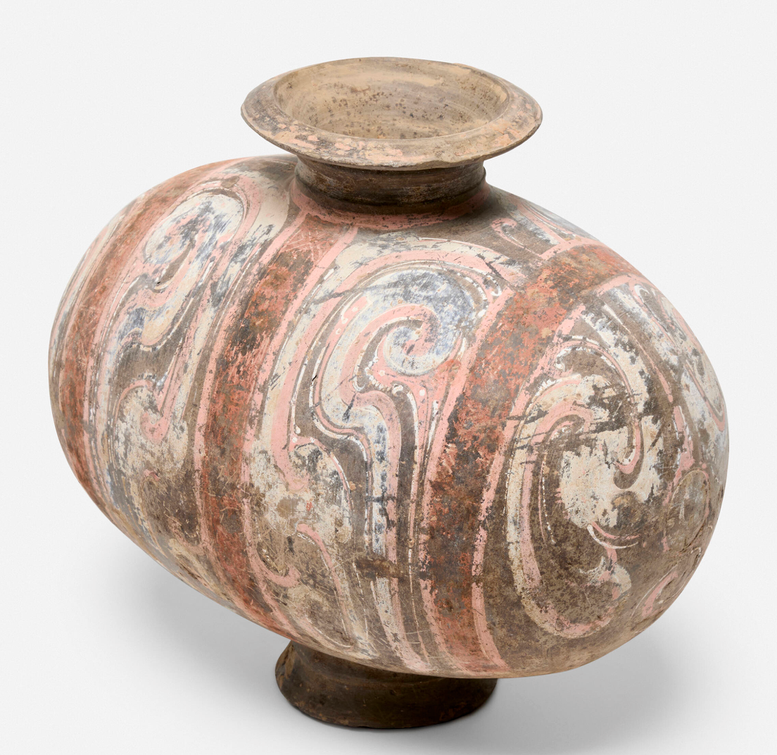 Chinese Coccon Vessel Han Dynasty or Later Earthenware with Pigment