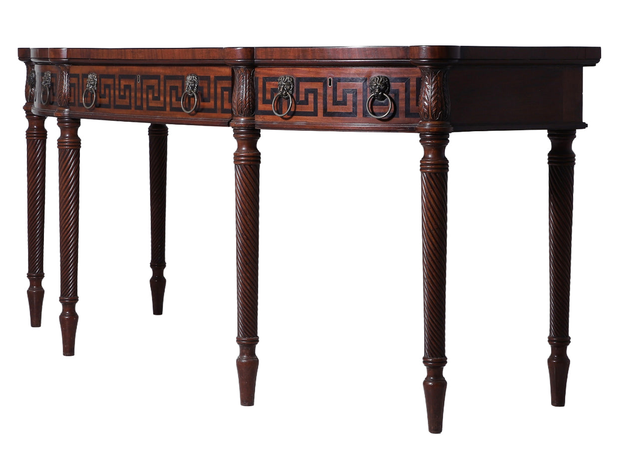 Regency Mahogany Bow-Front Sideboard with Ebony-Inlaid Greek-Key Decoration