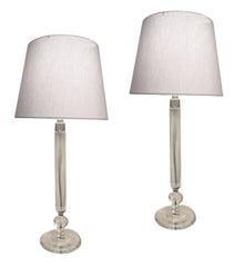 Pair of Scandinavian Glass Table Lamps with Embroidered Shades
