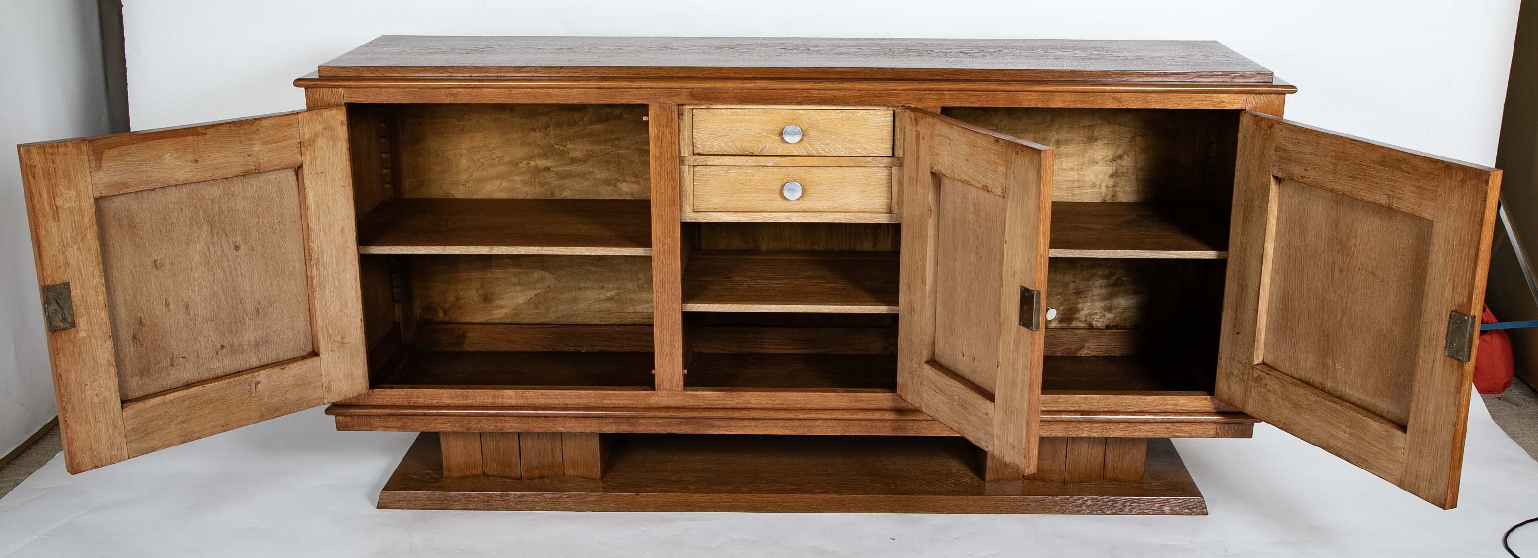 French Cerused Oak Three Door Sideboard with Geometric Motifs, Art Deco