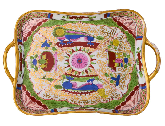 A large Dragons in Compartments Flight + Barr  Porcelain Tray