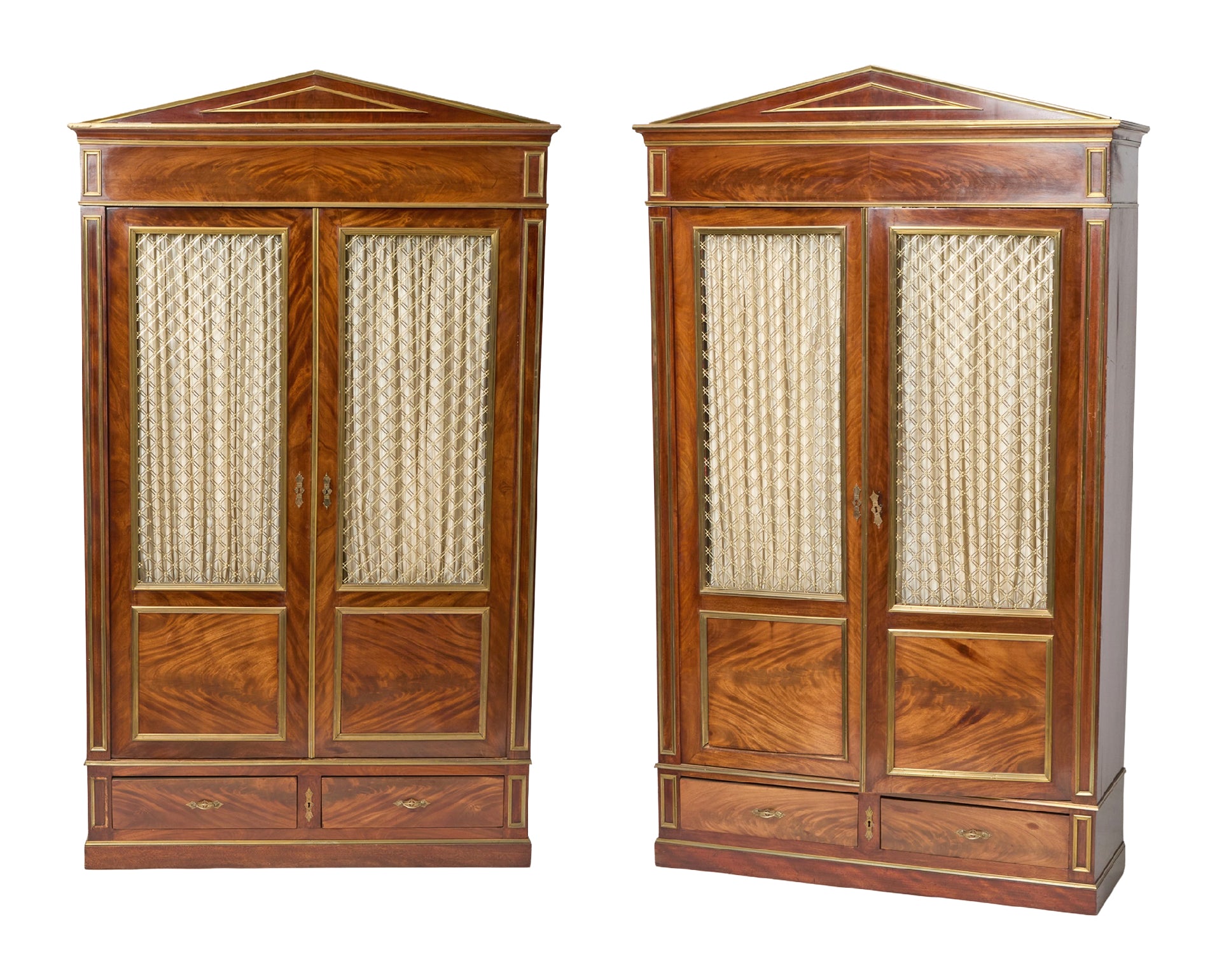Pair of Empire Brass-Mounted Mahogany Cabinets