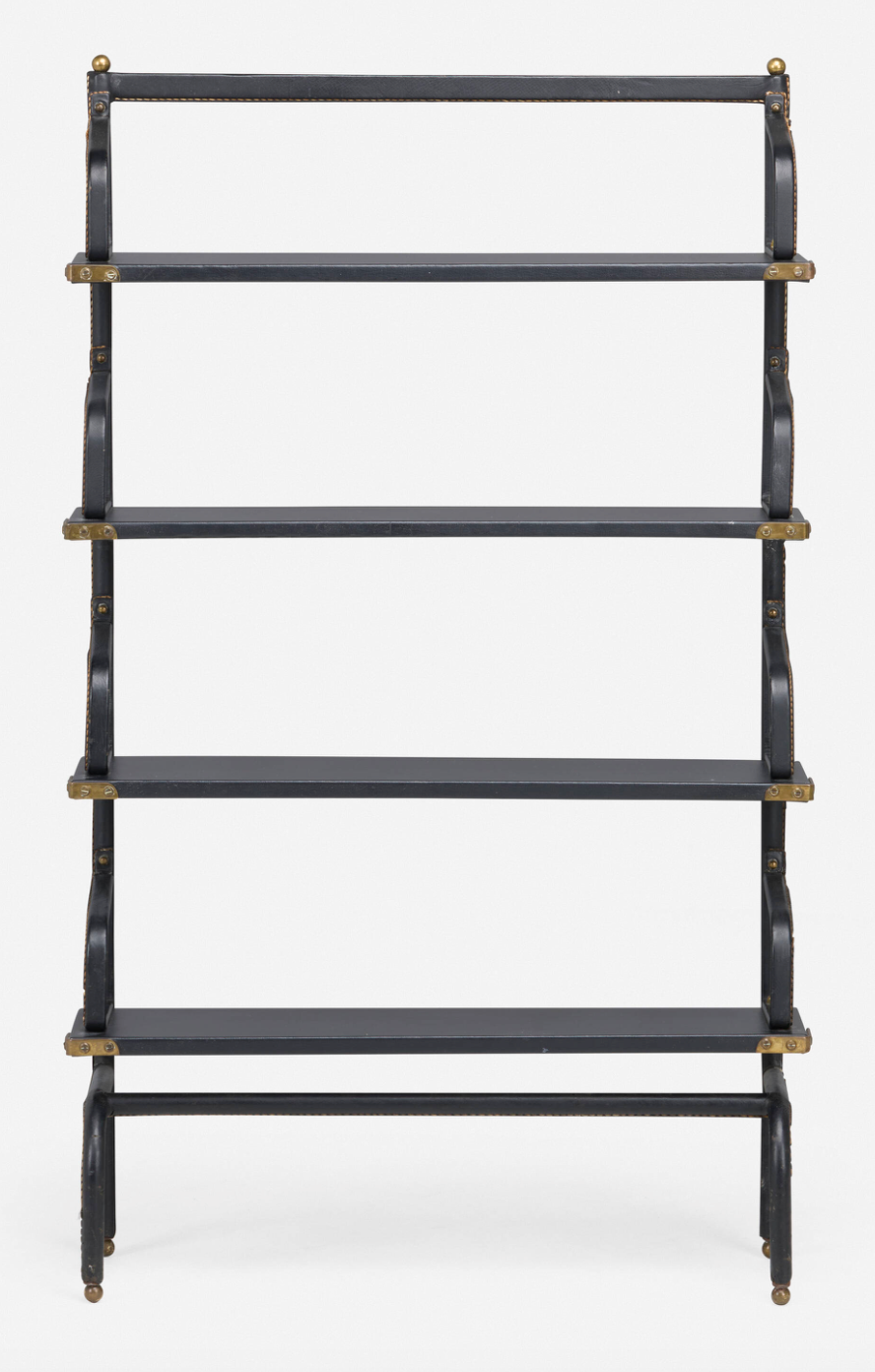 Jacques Adnet stitched leather bookshelf