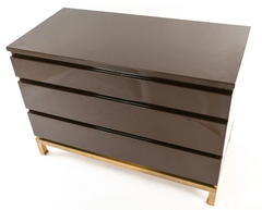 Guy Lefevre for Maison Jansen Three-Drawer Dark Brown Lacquered Commode with Brass Base