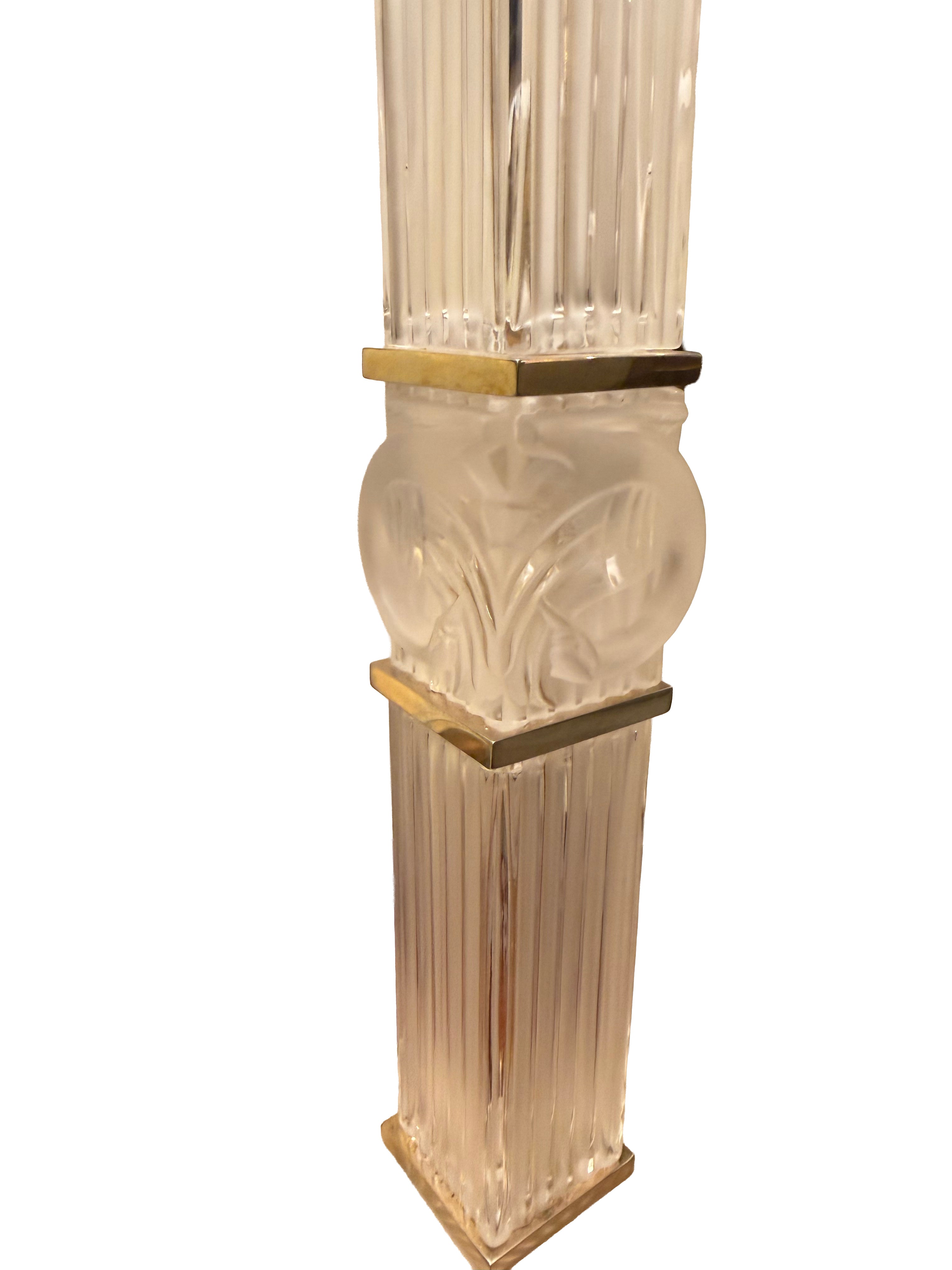 Lalique 'Josephine' Frosted Glass Table Lamps, Pair, Designed by Marc Lalique, Gilt Metal-Mounted, Lalique R. France