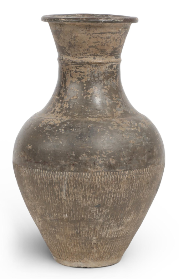 Baluster Form Grey Glazed With Textured Band Decoration Vase Possibly Korean