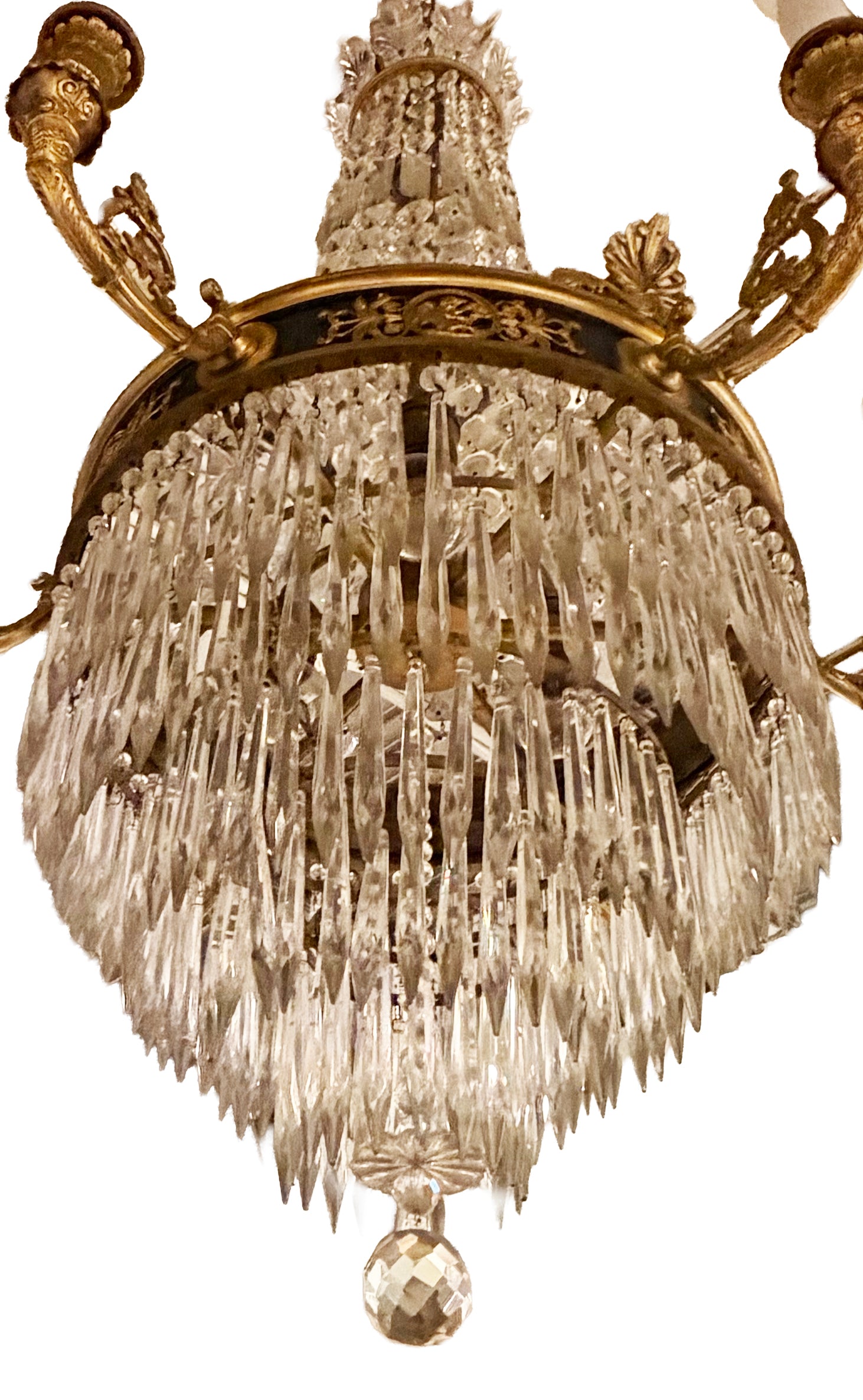 A Crystal and Gilt and Patinated Bronze Empire Style Chandelier