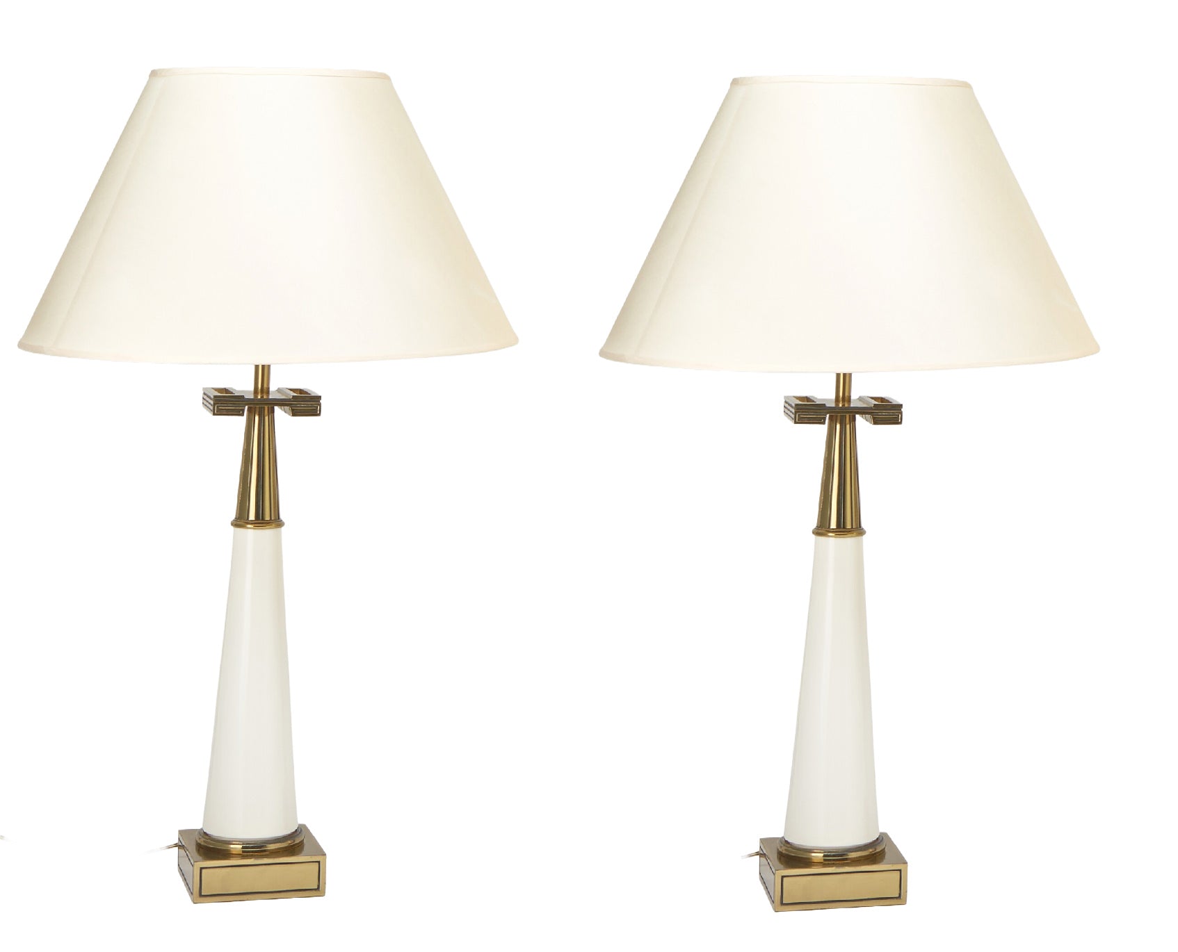 Pair of Tommi Parzinger Attributed Glass and Brass Table Lamps,