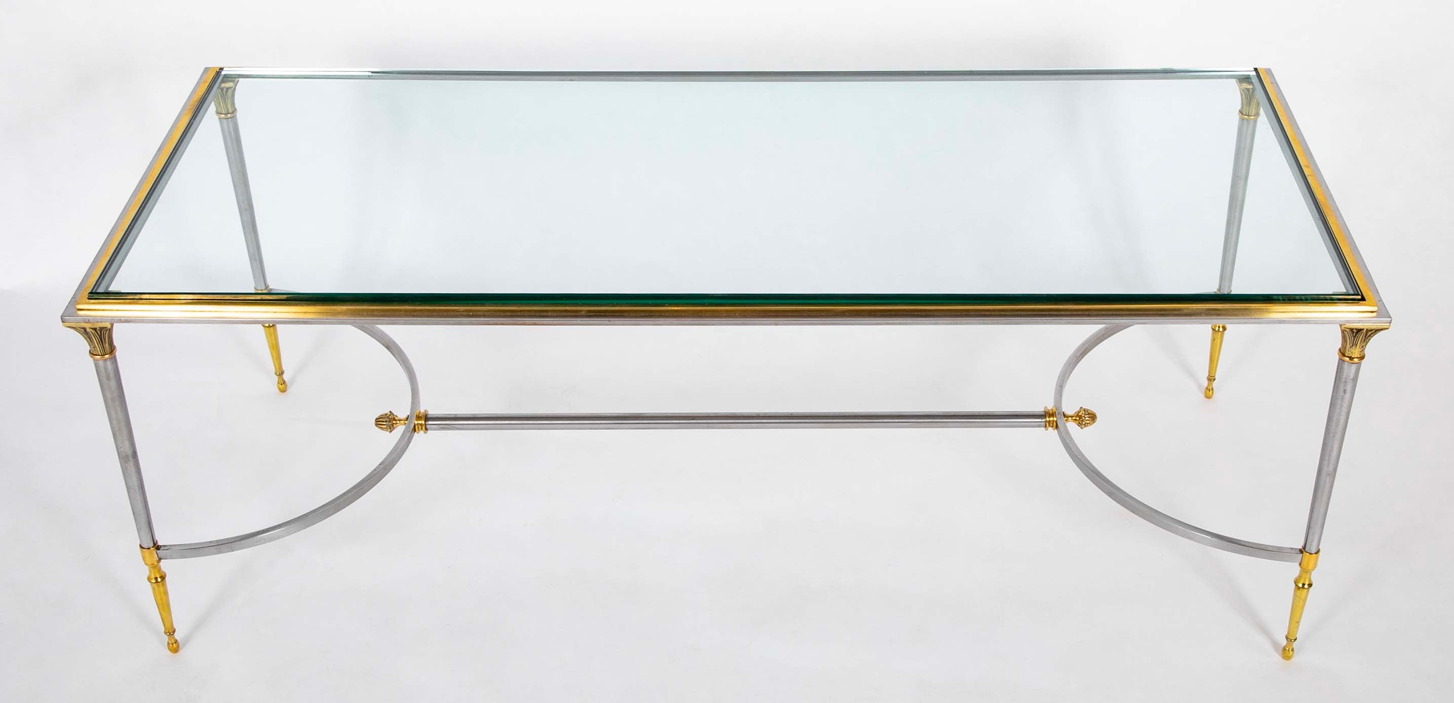 A Maison Charles Style Stainless Steel and Gilt bronze Coffee Table