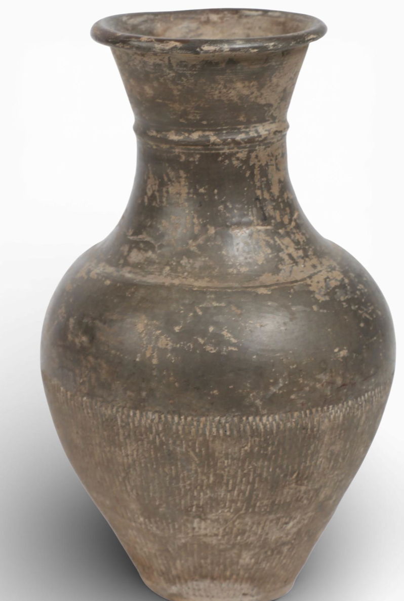 Baluster Form Grey Glazed With Textured Band Decoration Vase Possibly Korean
