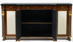 Regency Brass-Inlaid Rosewood Breakfront Credenza With Marble Top
