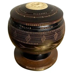 Whaler Made Bone and Ebonized Wood Round Lidded Box