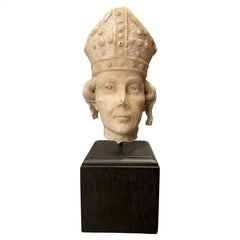 19th Century Italian Alabaster Carved Head of a Bishop Saint