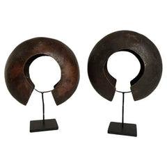 Pair of Mounted Copper Ankle Bracelets, Currency Pieces, Mbole People, Congo