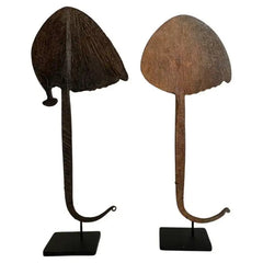 Pair of African Iron Bandaka Hoe Currency, Mounted on Custom Steel Bases