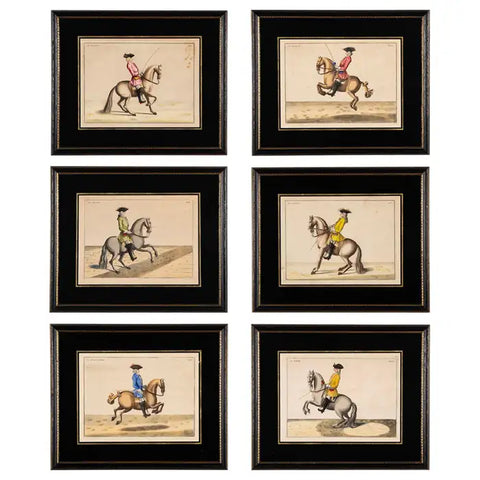 Set of Six 18th Century Hand Colored Prints of Horses by Baron D'Eisenberg