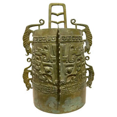 Chinese Archaistic Bronze Ritual Bell, Zhou Dynasty Style having Great Verdigris Patina