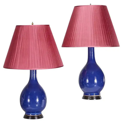Fine Pair of Cobalt Blue Chinese Porcelain Vases Mounted as Lamps