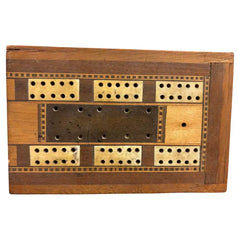 19th Century English Folding Inlaid Cribbage Board
