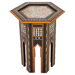 Moroccan Hexagonal Table with Mother-of-Pearl, Ebony and Fruitwood Inlay