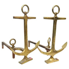 Pair of 1950's Brass Anchor Andirons