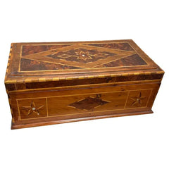 19th Century Burl Wood Box With Fruit Wood and Mother of Pearl Inlay