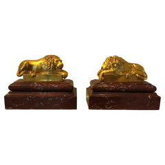 Pair of Late 19th Century Italian Gilt Bronze Lions after Antonio Canova