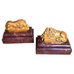 Pair of Late 19th Century Italian Gilt Bronze Lions after Antonio Canova