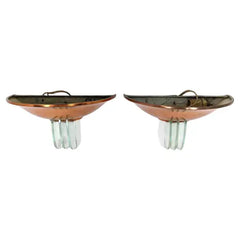Pair of French Art Déco Style Copper and Crystal Wall Sconces