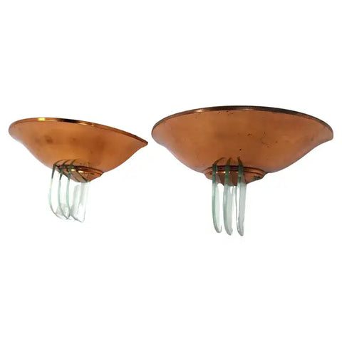 Pair of French Art Déco Style Copper and Crystal Wall Sconces