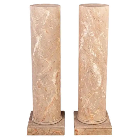 Pair of Neo-classical Faux Marble Painted Wooden Columns or Pedestals