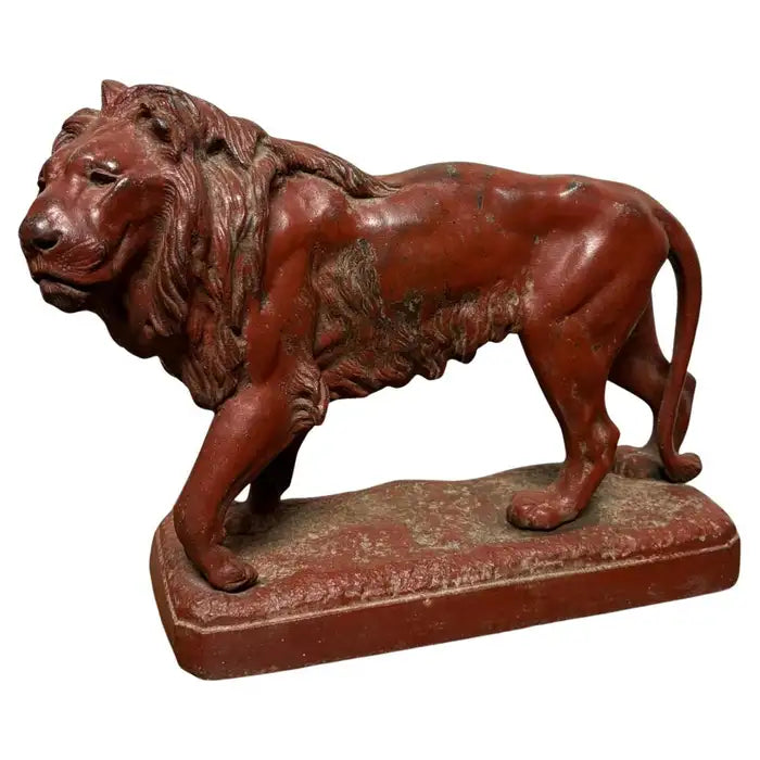 19th Century French Red Painted Zinc Striding Lion