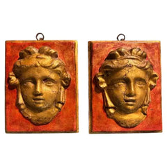 Pair of 18th Century Hand Carved Italian Neoclassical Giltwood Masks