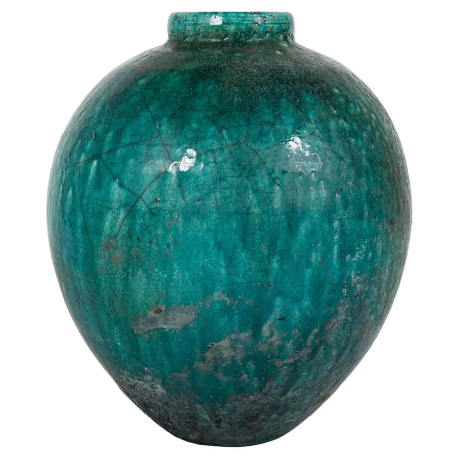 18th Century Ottoman Ceramic Jar With Blue Green Glaze