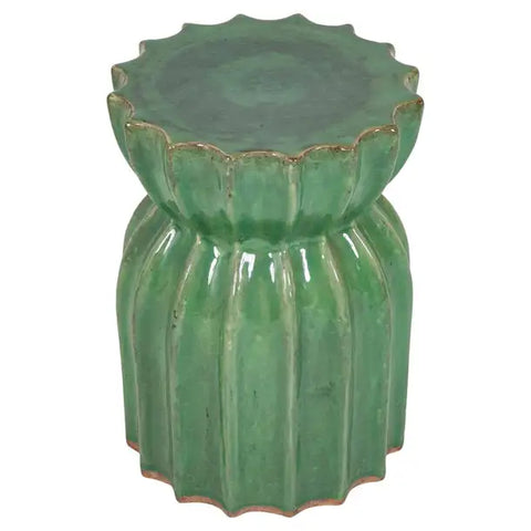 Japanese Green Glazed Ceramic Lotus Form Garden Seat