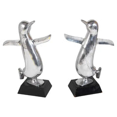 Pair Large Scale Aluminum Dancing Penguins