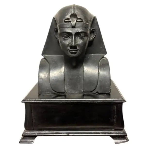 Ancient Egyptian Style Bust of a Pharaoh on Black Lacquer Base