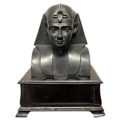 Ancient Egyptian Style Bust of a Pharaoh on Black Lacquer Base
