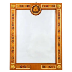 Italian Neoclassical Fruitwood Mirror with Floral, Butterfly and Shell Inlay