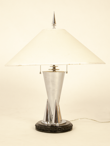 A Machine Age Chrome and Lacquered wood Lamp
