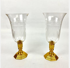Pair of French Regence Style Photophores with Colonial Motif Hurricane Glass Shades