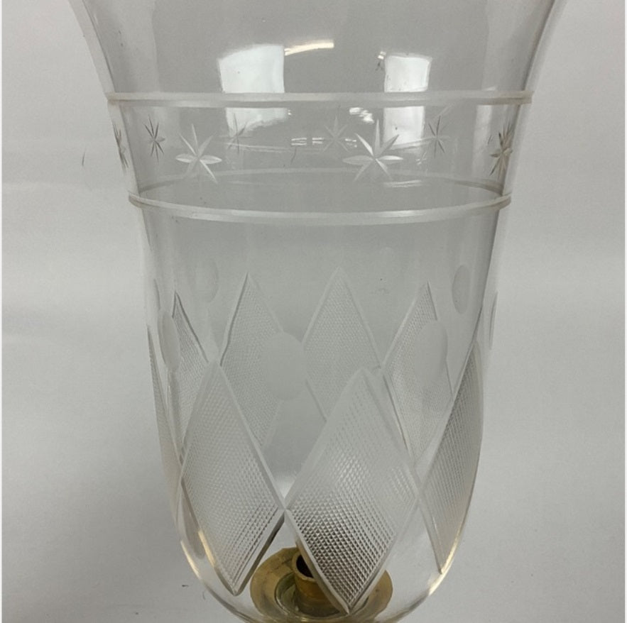 Pair of French Regence Style Photophores with Colonial Motif Hurricane Glass Shades